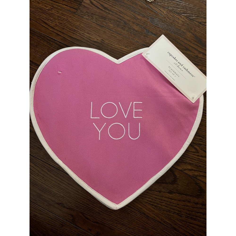 Cupcakes Cashmere Set 4 Conversation Hearts Placemats Valentines Cotton